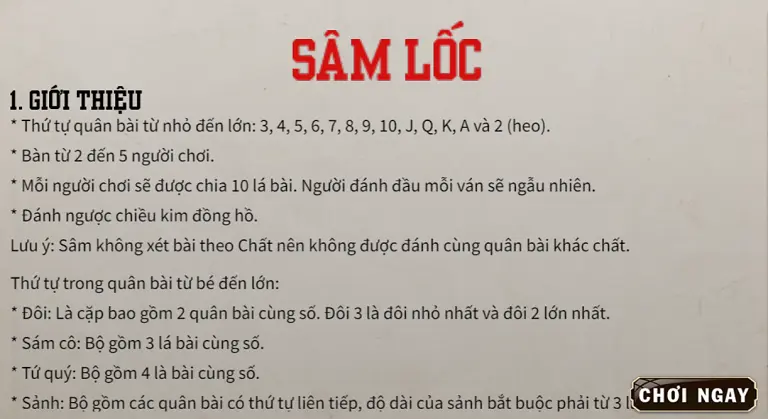 Quy tắc của trò chơi bài Sâm lốc dabet trò chơi dân gian