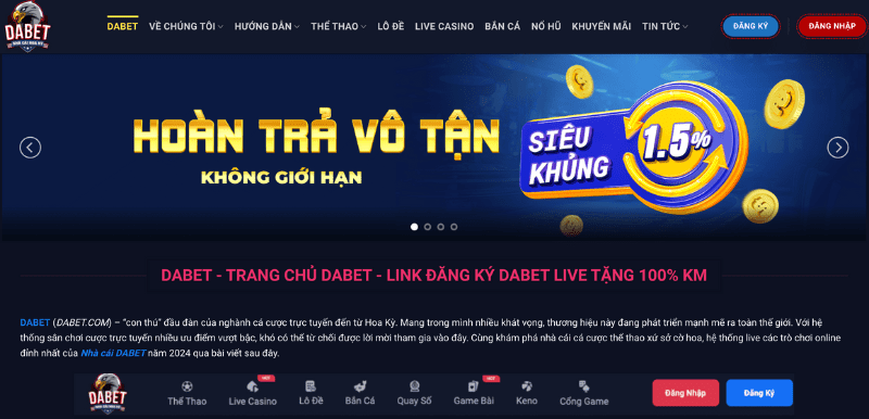 Giao diện website dabet.live